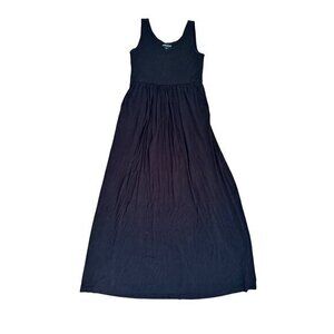 Cynthia Rowley Black Sleeveless Maxi Dress With Scoop Neckline & Gathered Waist